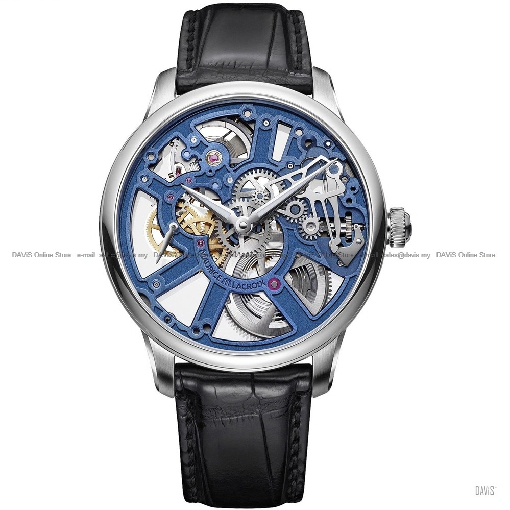 MAURICE LACROIX MP7228 SS001 004 1 Men s Watch MASTERPIECE Skeleton 43mm Leather Strap Blue Black Original