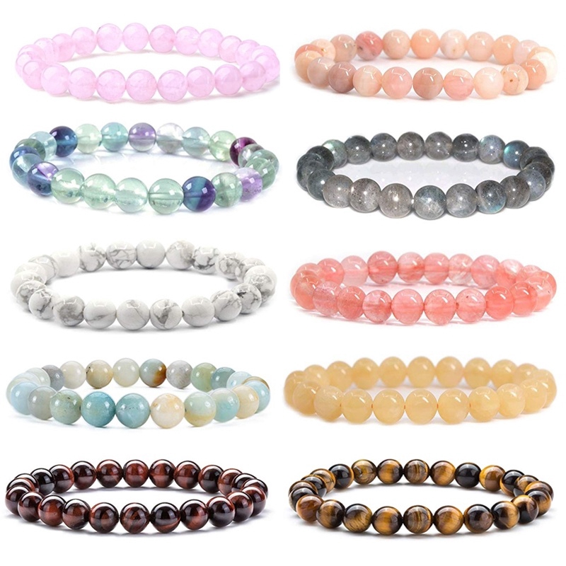 8MM Natural Stone Healing Crystal Stretch Beaded Bracelet Women Men ...