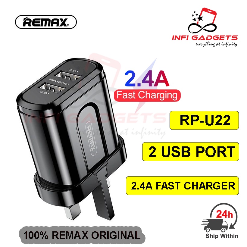 Original REMAX Fast Charging 2.4A Dual USB Charger Plug Adapter Kepala ...