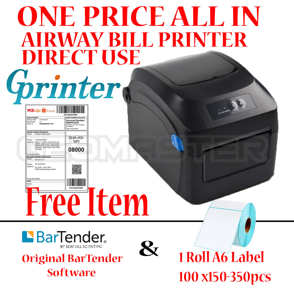 A6 Label Printer Airway Bill Printer , Barcode Printer , Label Printer ( Shopee Malaysia