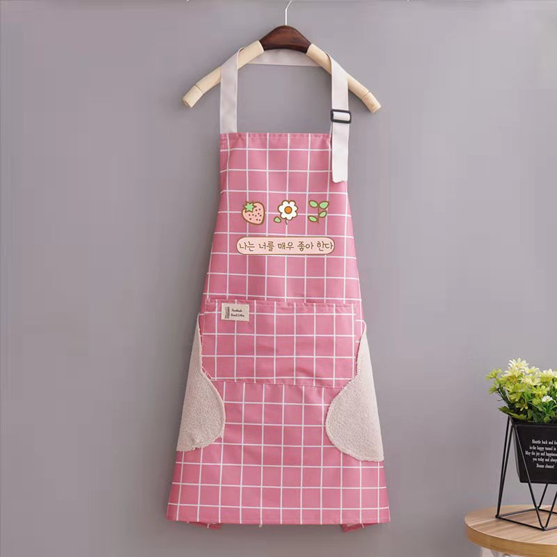 Hang Neck Apron Cute Korean Lace Kitchen Apron Waterproof Oilproof Apron Pocket Fashion Cooking 