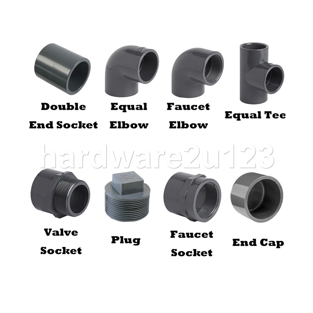 PVC Fitting Connector 15mm 20mm 25mm Socket Elbow Tee PT Socket Valve Socket End Cap Tank