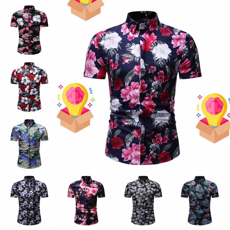 Men Shirt Flower Baju Kemeja Lelaki Corak Bunga Flora Cc Qw Shopee