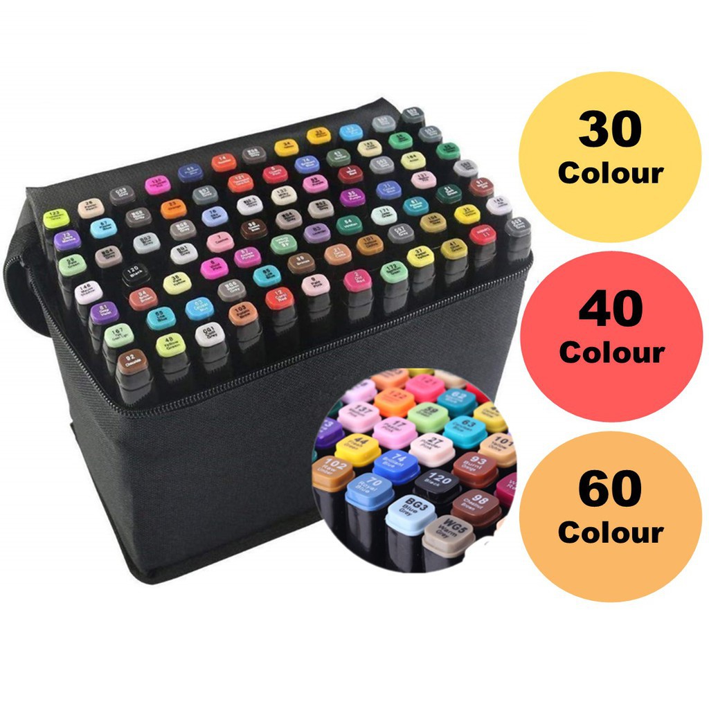 30/80 Colours Dual Tip Twin Marker Pen Set For Copic Posca Drawing