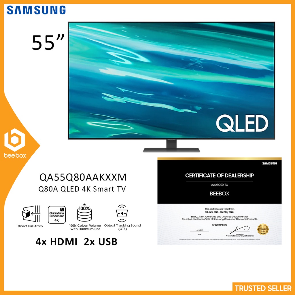 Samsung 55 Inch Q80A QLED 4K Smart TV Quantum Processor 4K