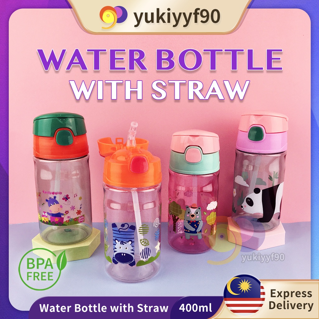 Children Water Bottle With Straw 400ml Kids Cartoon Drinking Bottle ...