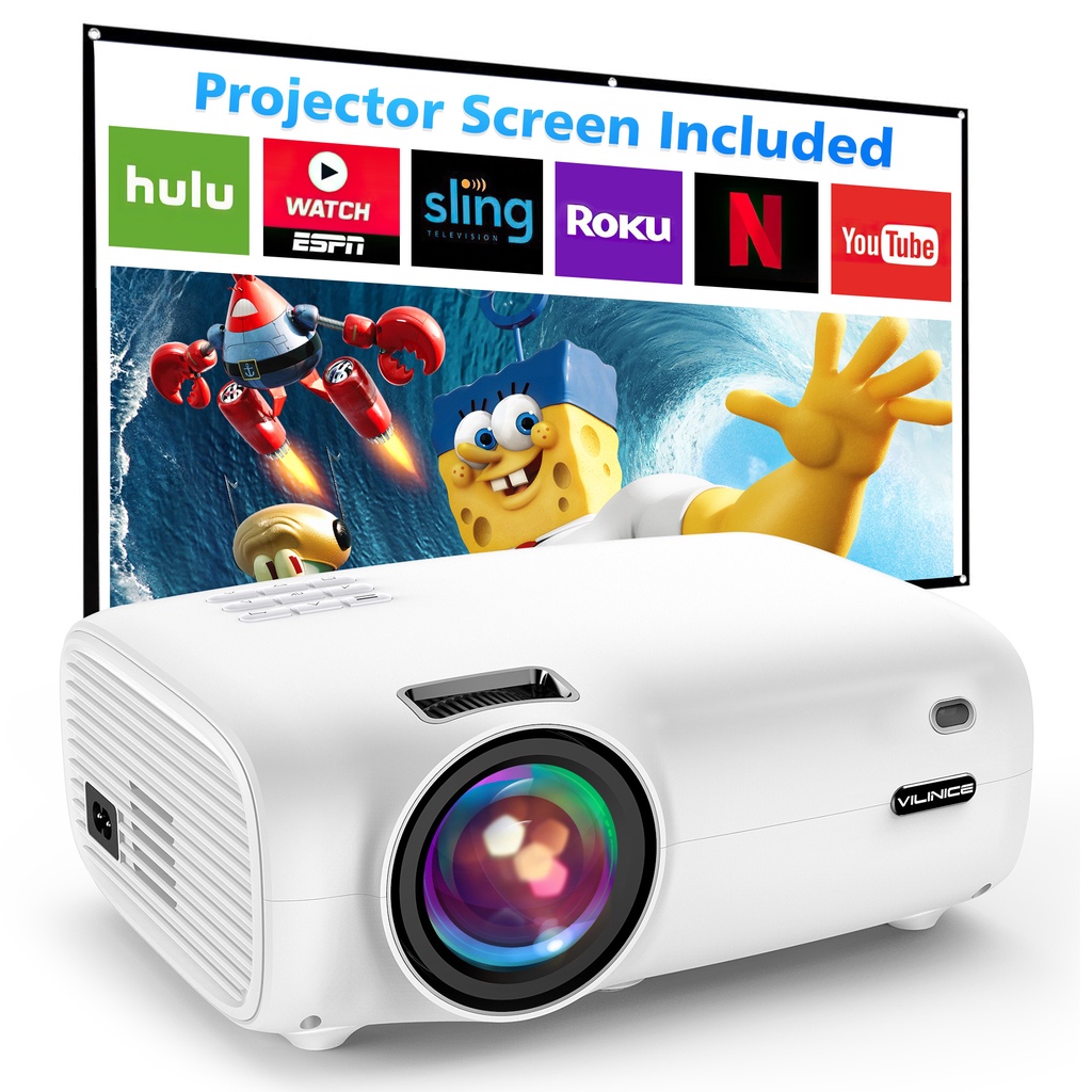 VILINICE 5500L Outdoor Movie Projector with 100Inch Projector selling Screen