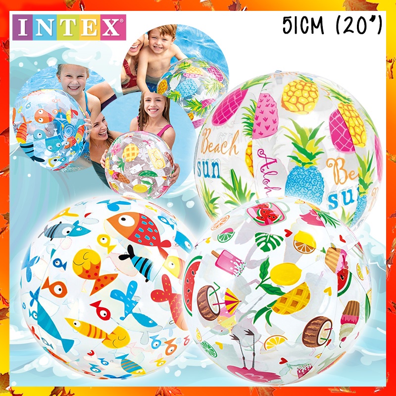 INTEX 59040 (NP4) 4 Design Transparent Inflatable Balls Beach Ball Pool ...