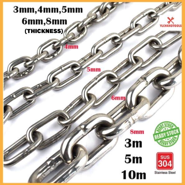 6MM & 8MM SUS304 STAINLESS STEEL CHAIN RANTAI ( 3.0M,5.0M,10M ...