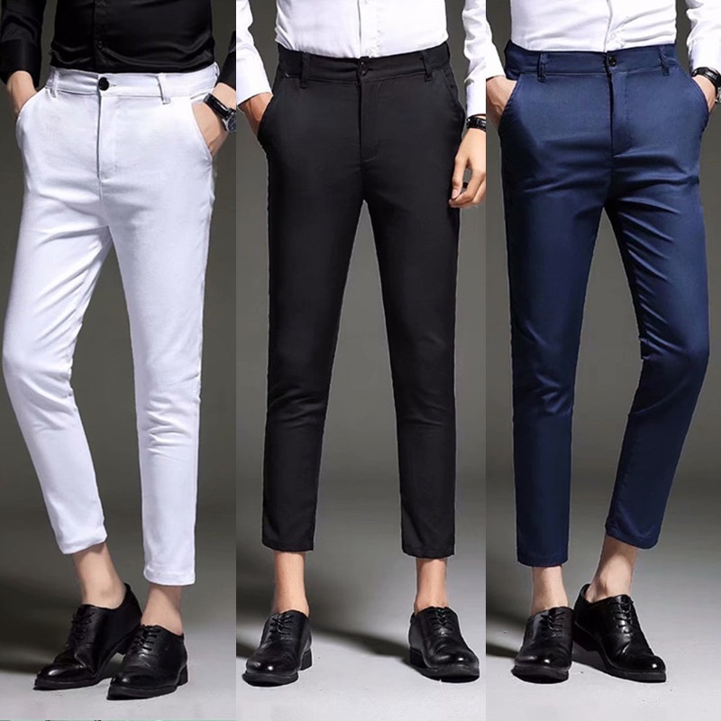 Men's Suit Pants Trendy Slim Fit Versatile Ankle Cropped Pant Plain ...