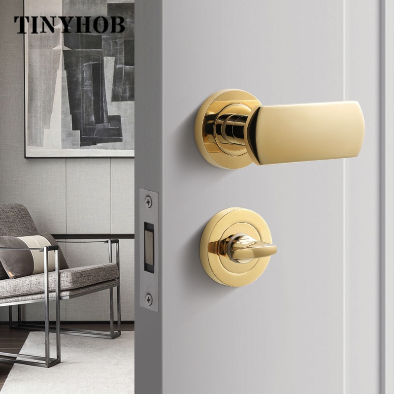 Gold Privacy Door Knob Set Bathroom Handle Lock With Key For Home Door
