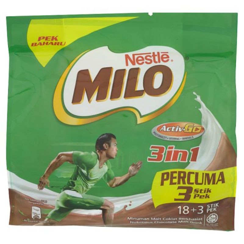Nestlé Milo ActivGo 3 in 1 Chocolate Malt Drink 18 Stick Packs x 33g + Free 3 Stick Packs