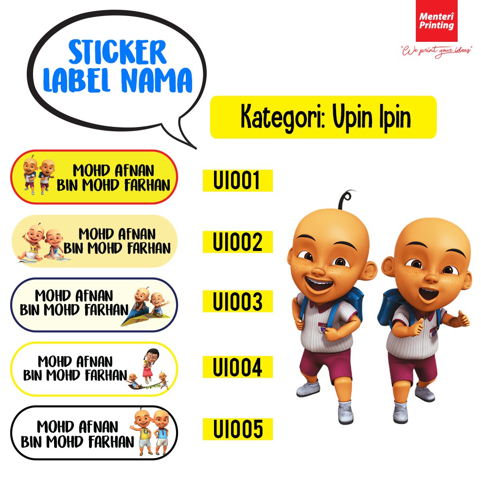 🔥[READY STOCK] STICKER NAMA SEKOLAH (UPIN IPIN) SN012 100PCS🔥 | Shopee ...