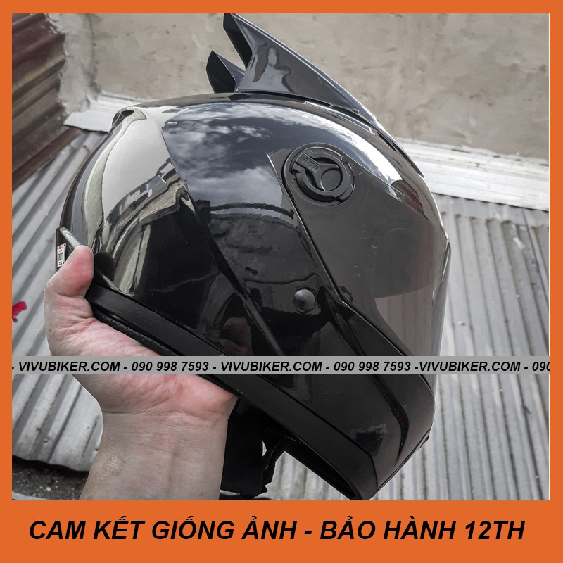 Agu Glossy Black Fulface Helmet With Horn Mounted Cool Black Helmet ...