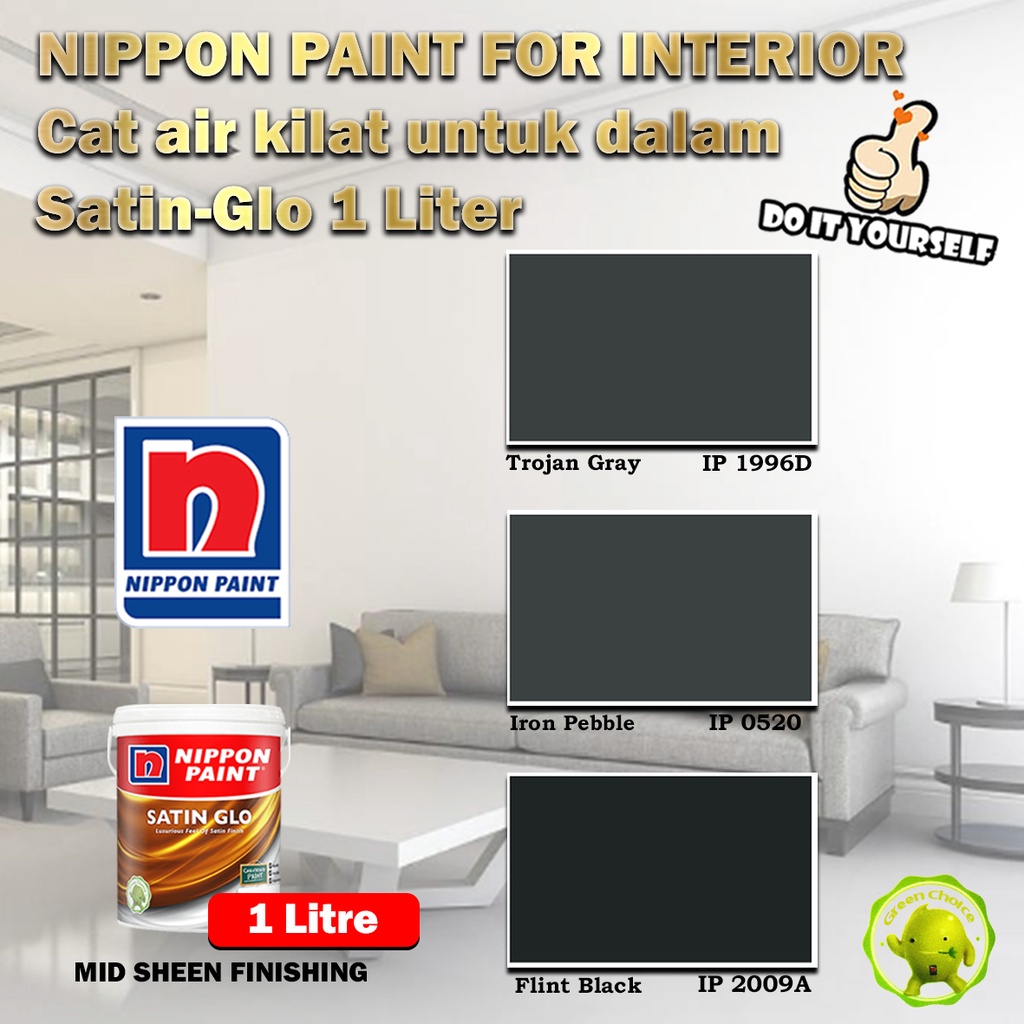 Nippon Paint Paint for Interior Satin-Glo 1 Litre Trojan Gray 1996D ...
