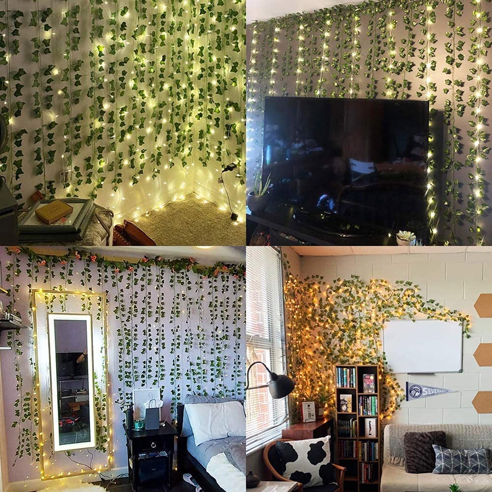 2 in 1 Artificial Creeper Green Leaf Ivy Vine 2.3M with 3m LED String ...