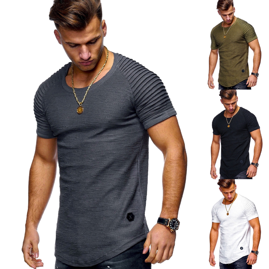 Mens Short Sleeve T-Shirt Summer Sport Fitness Tee Slim Fit Casual ...