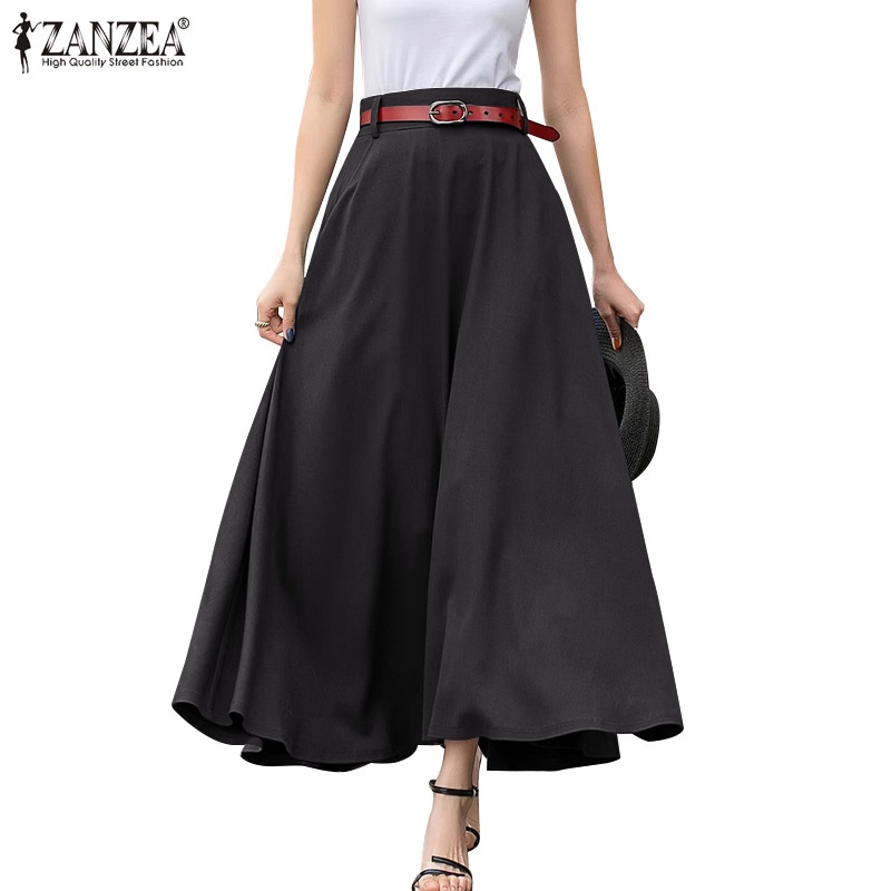 ZANZEA Women Elegant Retro Simple Loose Ankle Length Solid Skirt ...