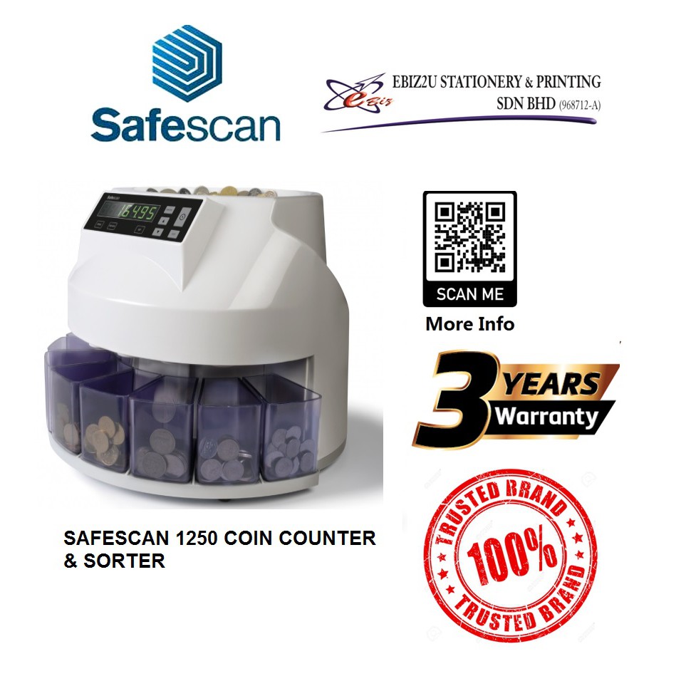SAFESCAN 1250 COIN COUNTER & SORTER (note counter machine, Banknote Counter, Bill Counter