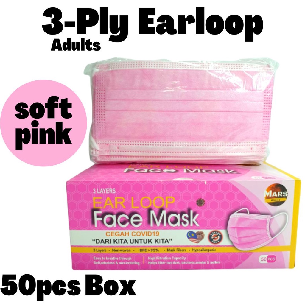 50pcs Face Mask Disposable 3ply Face Adults Mouth Mask Filter Blue Black Pink Box Shopee 9186