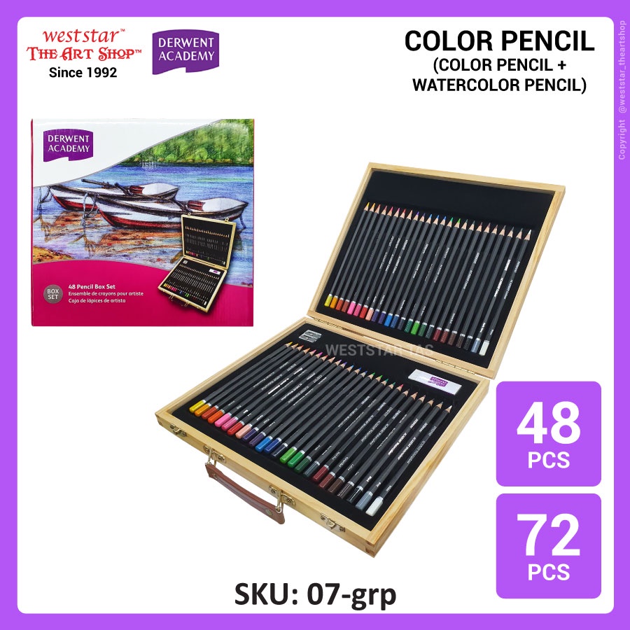 [Weststar TAS] Derwent Academy Color Pencil Set Wooden Box 48pcs / 72pcs  (color pencil + watercolor pencil)