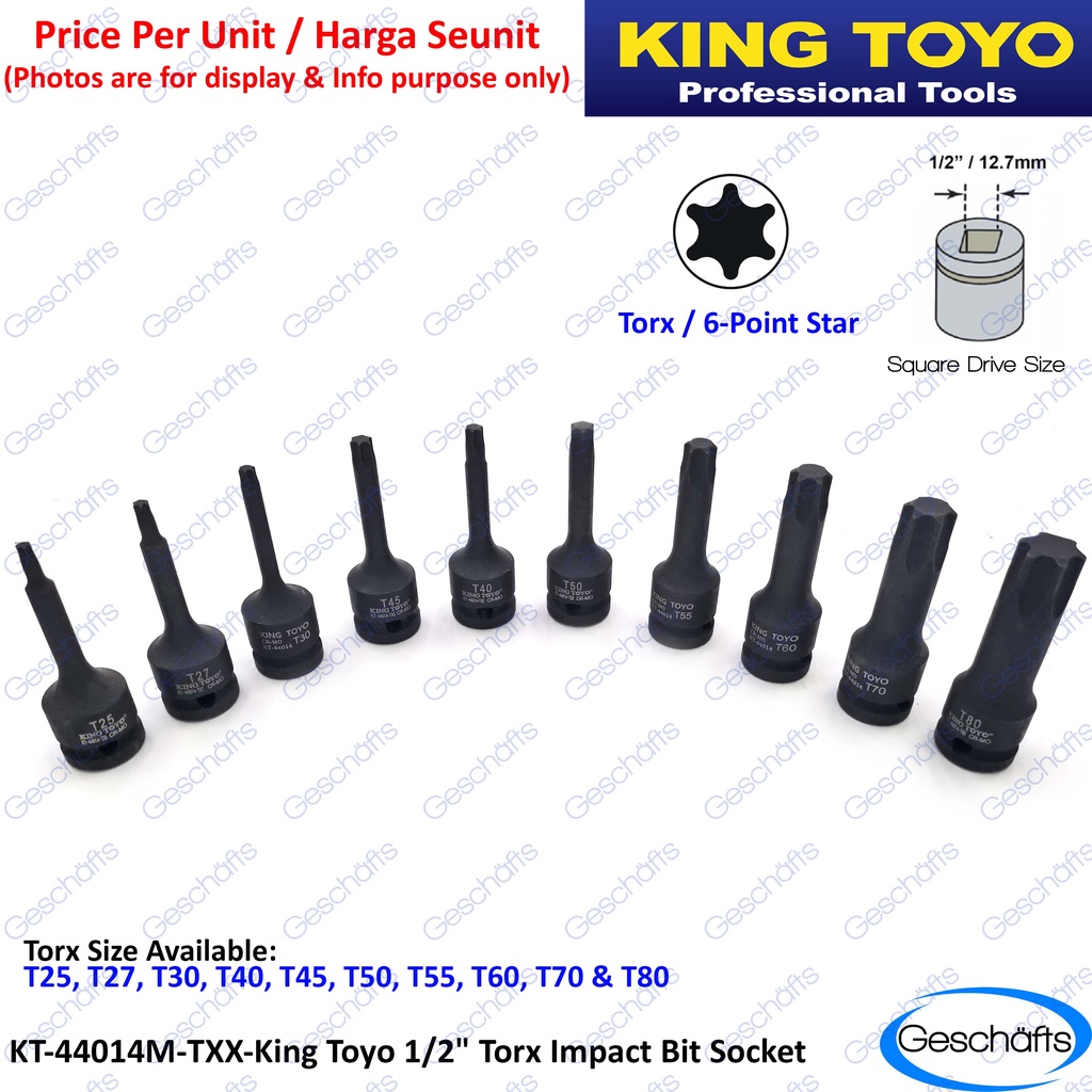 King Toyo 1/2"DR. Impact Torx Bit Socket Set T25 T55 | Shopee Malaysia