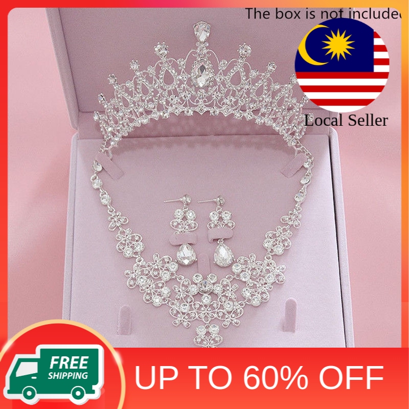 Girl Wedding Bridal Crystal Rhinestone Necklace Earrings Crown Tiara