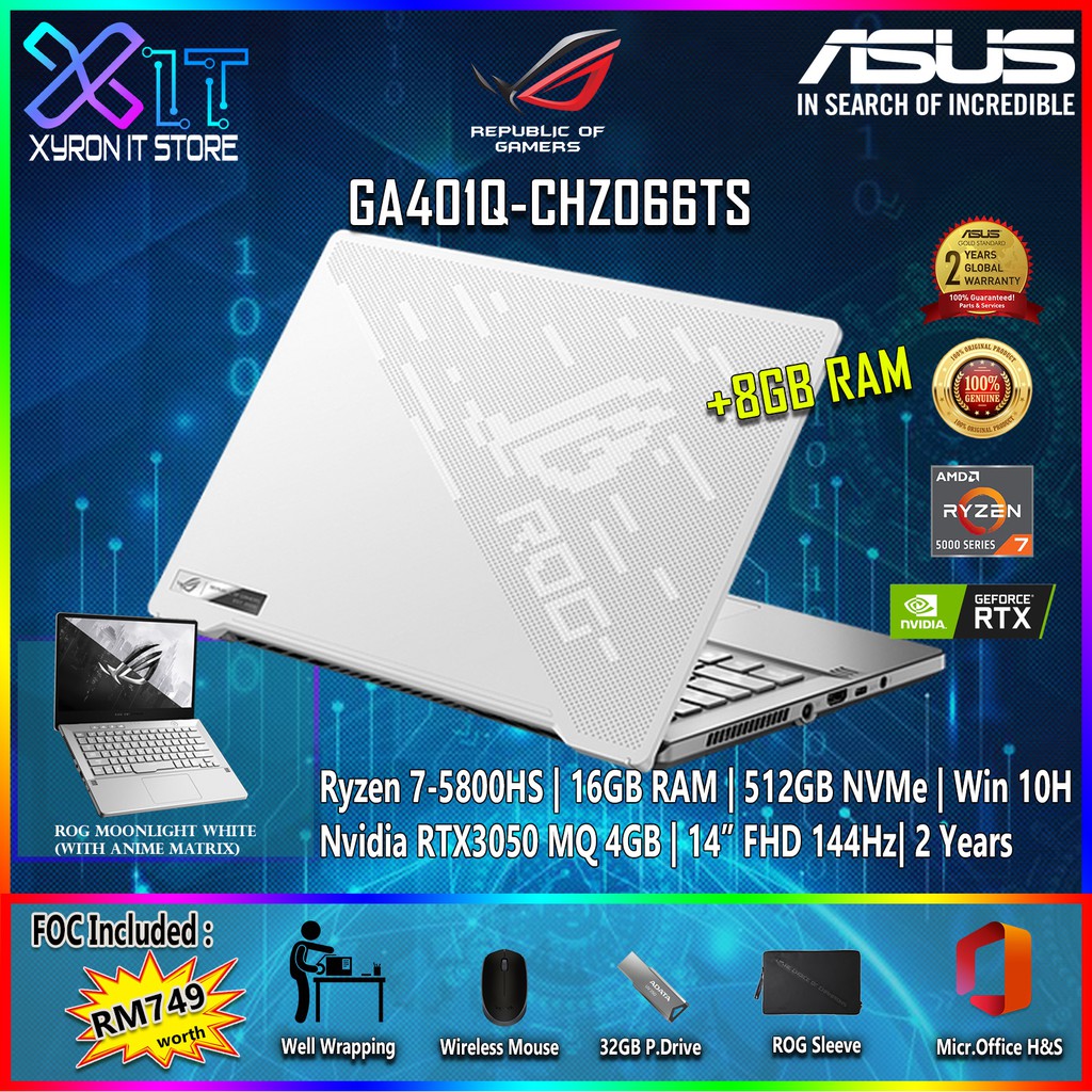 NEW] Asus ROG Zephyrus G14 GA401Q-CHZ066TS (Ryzen 7-5800HS,8GB RAM,512GB  PCIe SSD,RTX3050 MQ 4GB,14