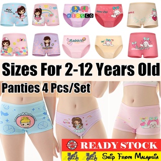 2-12years) 4pcs Baby Girl Underwear Cotton Soft Kid Panties Seluar