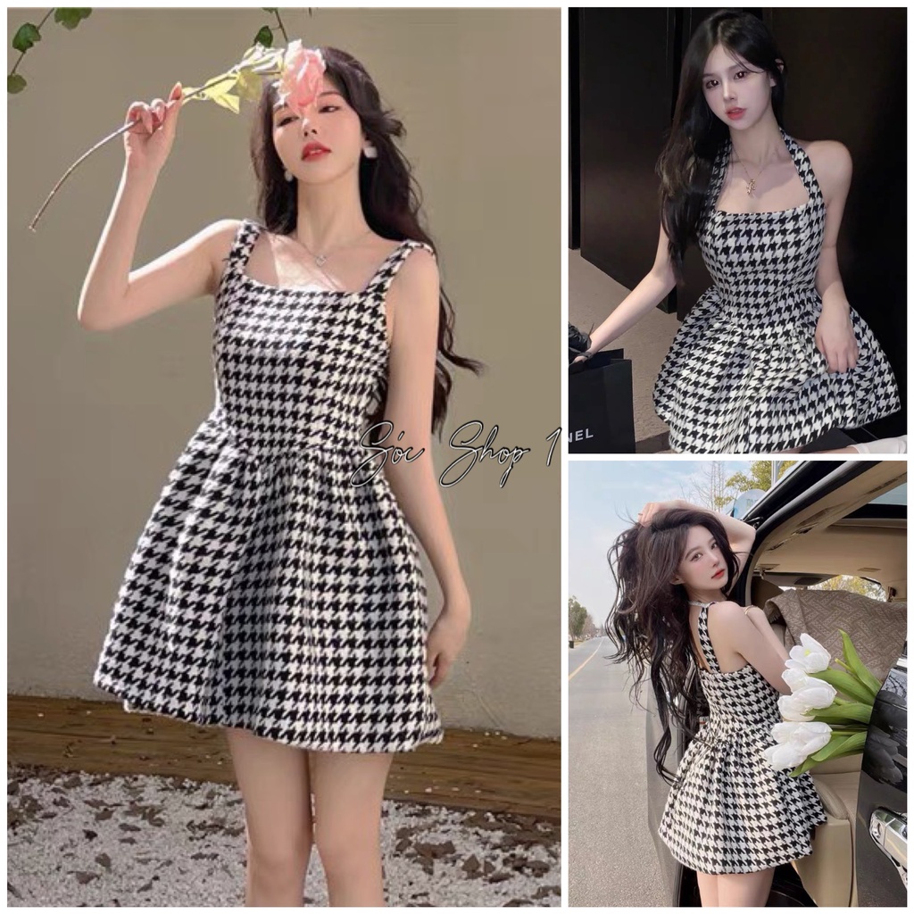 Checkered spaghetti outlet strap dress