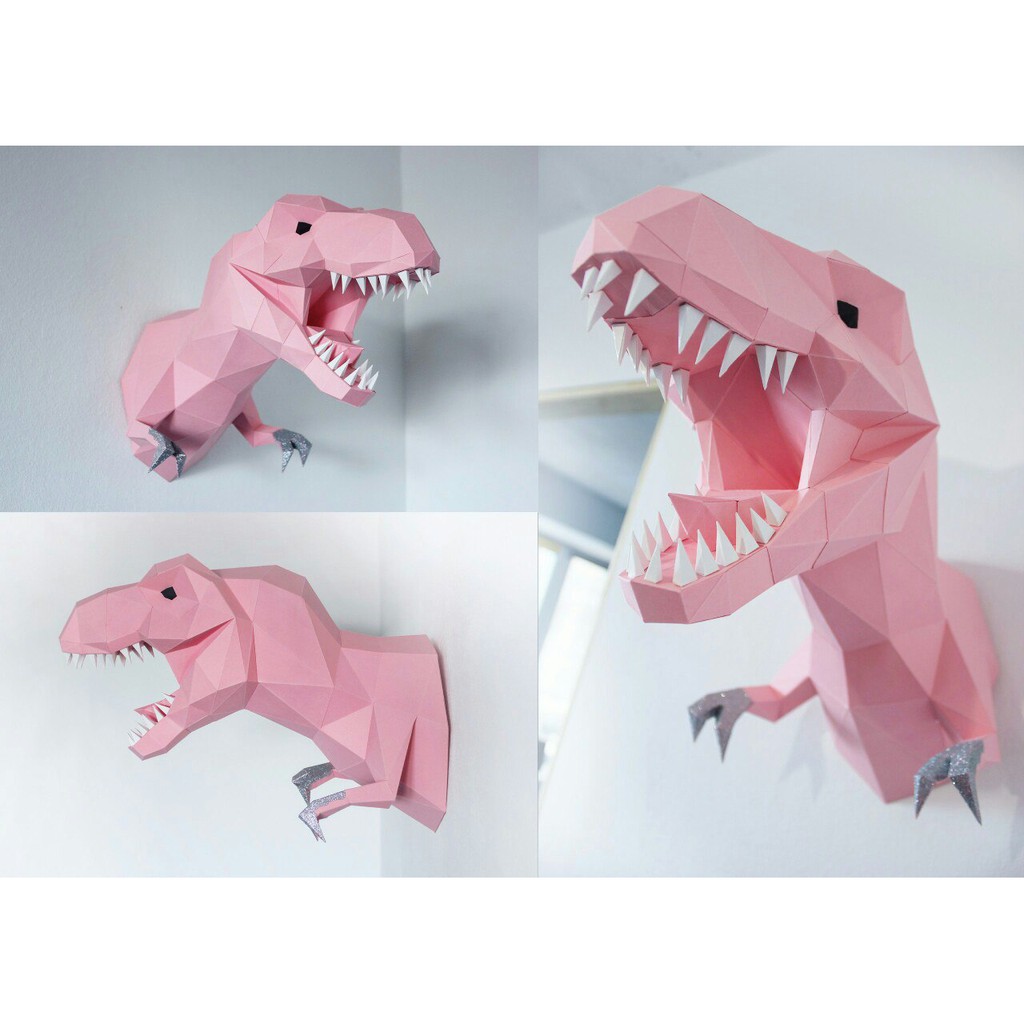 DIY 3D Papercraft A4 Paper Model Decor Kit: T-Rex Trophy Wall Decor ...