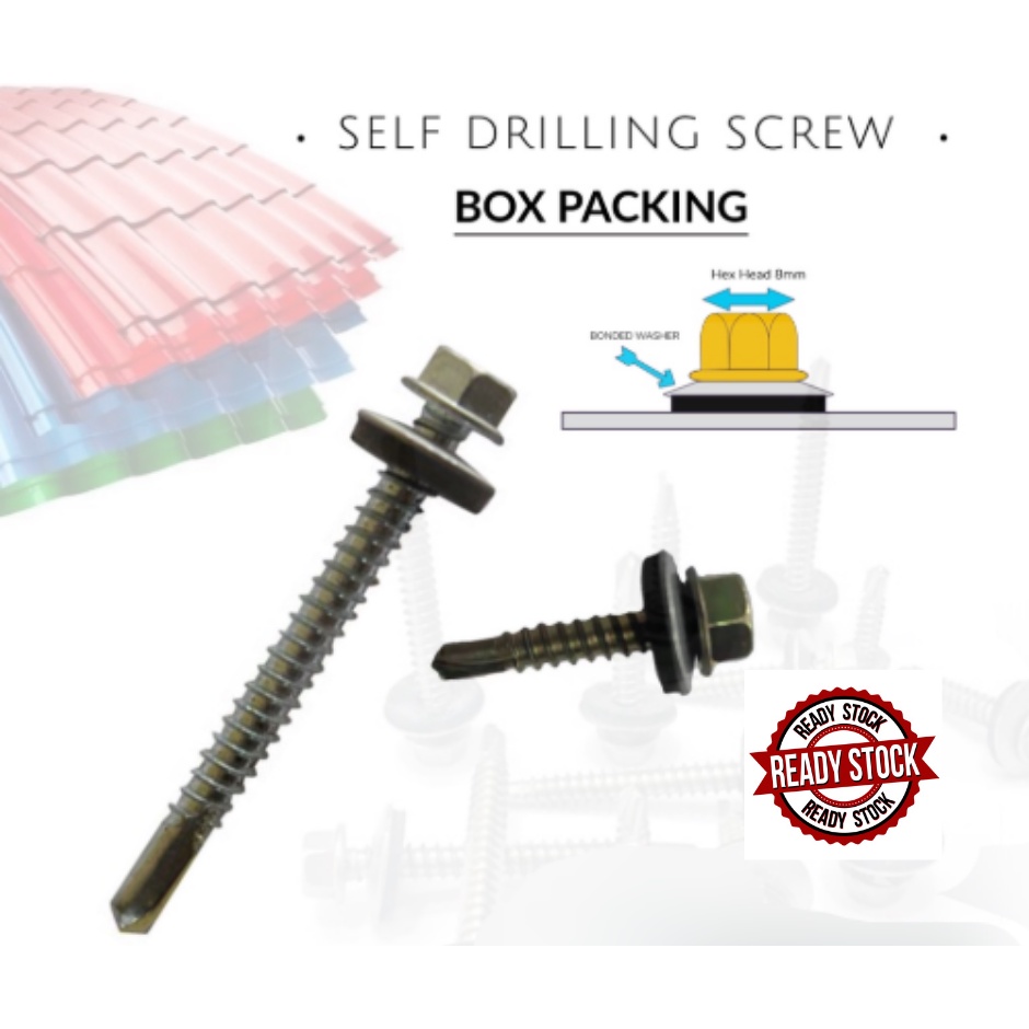 Self Drilling Screw Skru Besi Ds Hexagon Head With Bonded Washer Steel 