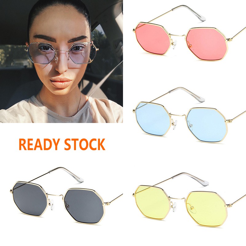 New Fashion Polygons Ocean Lenses Metal Frame Sunglasses Women Men Shopee Malaysia