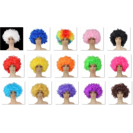 Red Blue Black Orange Purple Pink Gold Grey Afro Curly Clown Wig Hair 