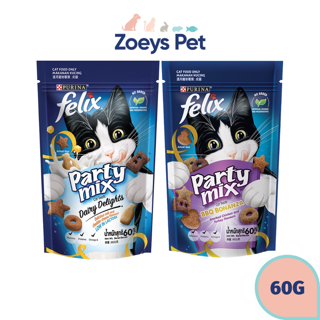 Felix Party Mix 60g Cat Snack (Dairy Delights/BBQ Bonanza) Shopee