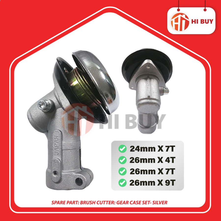 SPARE PART BRUSH CUTTER GEAR CASE SET SILVER (24/26MMX4T/ 6T/ 9T) GEAR CASE MESIN RUMPUT