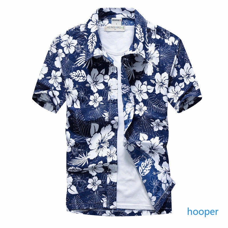 Baju Kemeja Lelaki T Shirt Men Floral Short Sleeve Lapel Slim Hawaiian ...