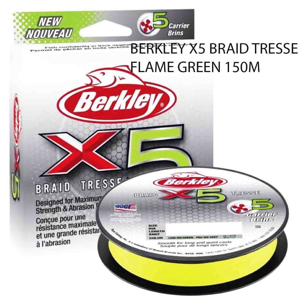 BERKLEY X5 BRAID TRESSE FLAME GREEN 150M MADE IN USA FISHING BRAID