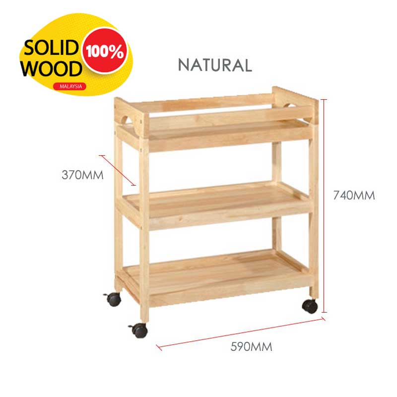 POLO SOLID WOOD TROLLEY 3-TIERS 3 LEVEL TROLLEY KITCHEN CART WINE CART ...