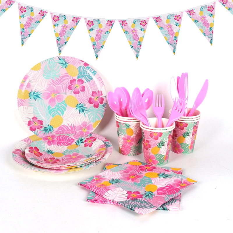 Hawaii Party Luau Pink Flamingo Party Paper Plate Cup Napkin Birthday Party Decoration Summer
