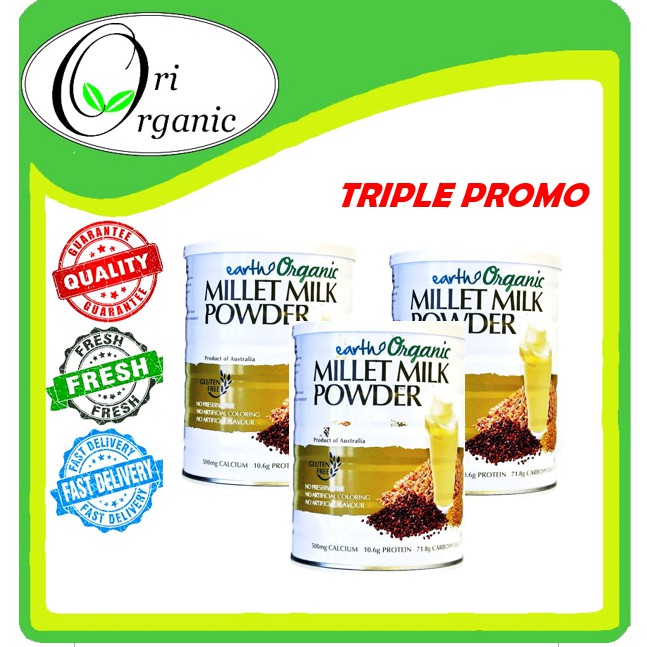 3x EARTH ORGANIC MILLET POWDER 900g Exp 9/2026 小米奶 VEGETARIAN 素食 ...