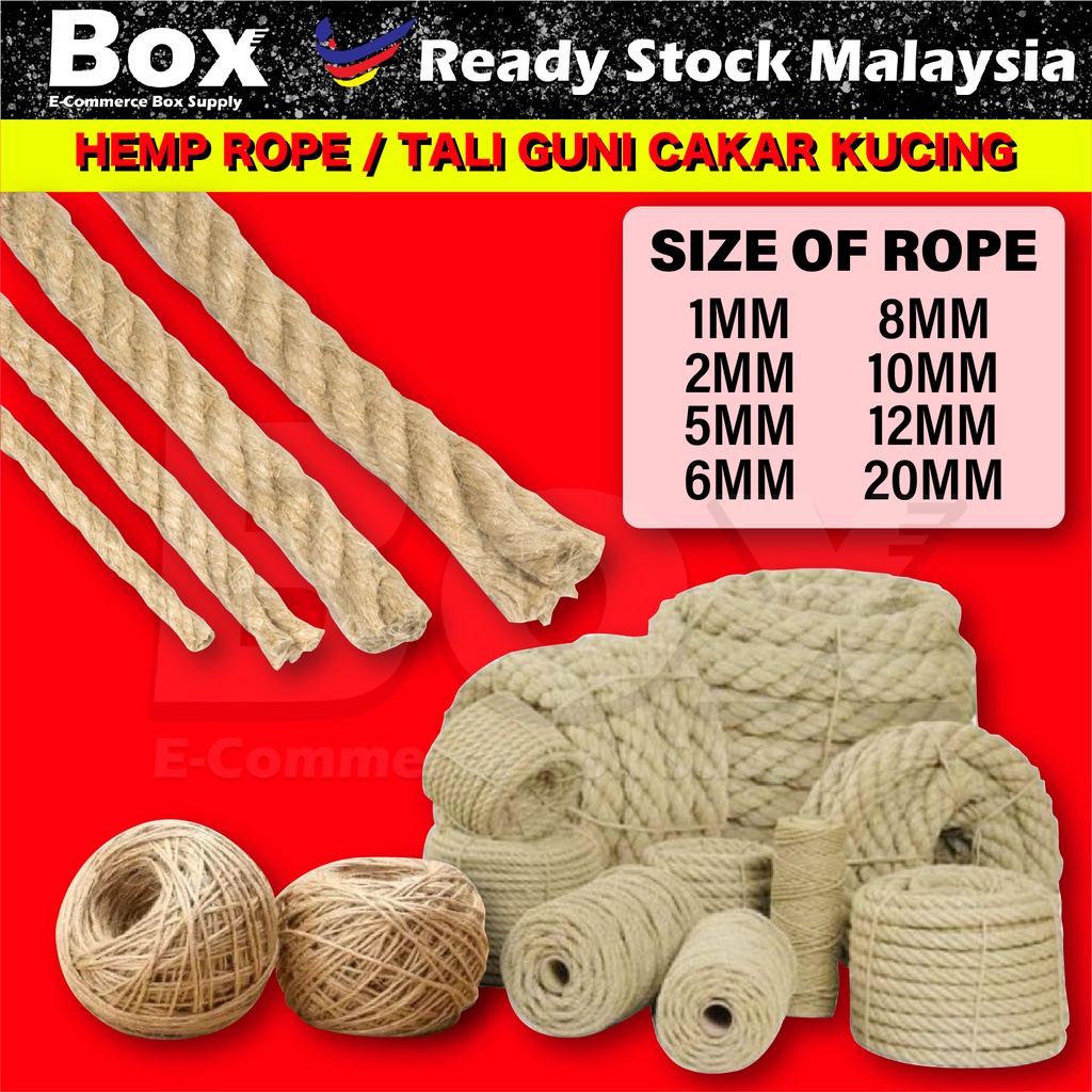 Hemp Rope 1/2/5/6/8/10/12/20mm Tali Guni Cakar Kucing Brown Jute Rope