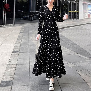 polka dot long sleeve maxi dress