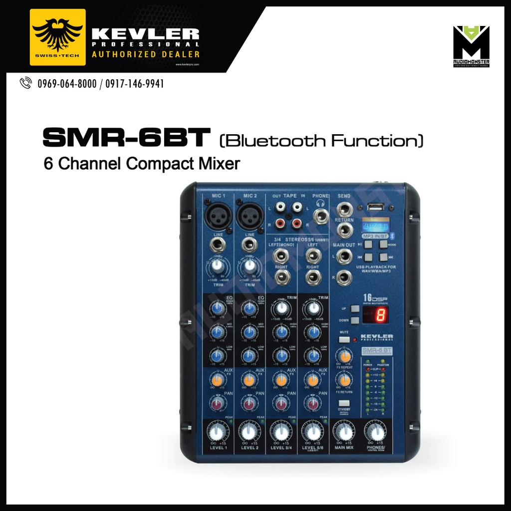 Kevler SMR6BT 6 Channel Compact Mixer with Bluetooth USB MP3 DSP