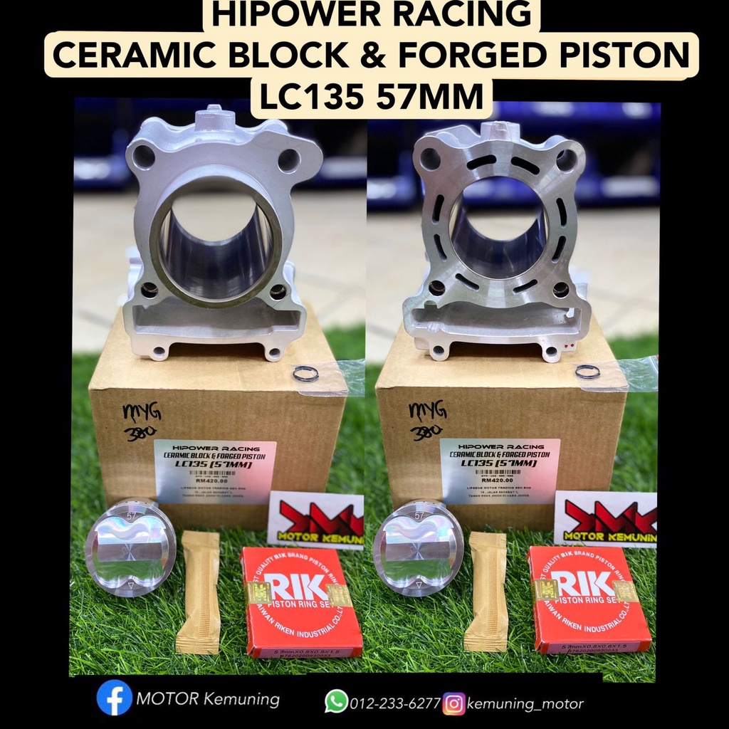HIPOWER RACING BLOK CERAMIC BLOCK & FORGED PISTON LC135 57MM 63MM 65MM ...