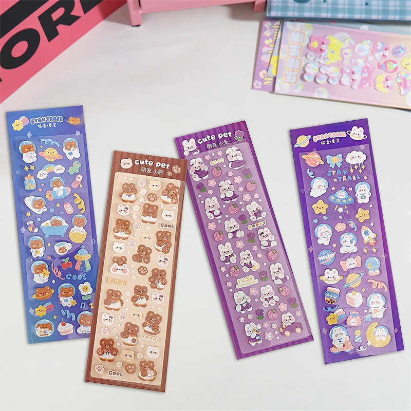2 Sheets Lovely Cartoon Pet Series Laser Stickers Student Stationery ...