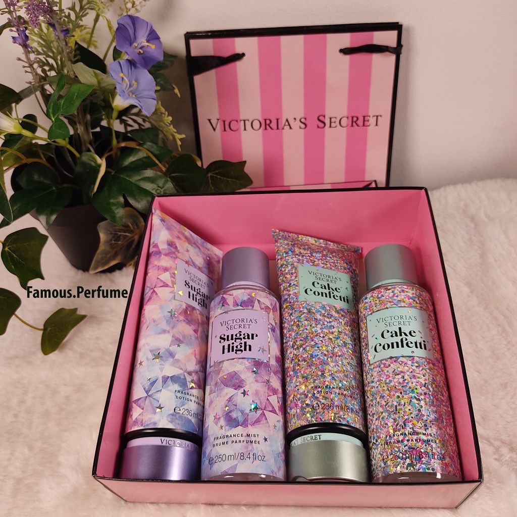 Victoria's Secret Sugar High & Cake Confetti Body Mist Set With Free