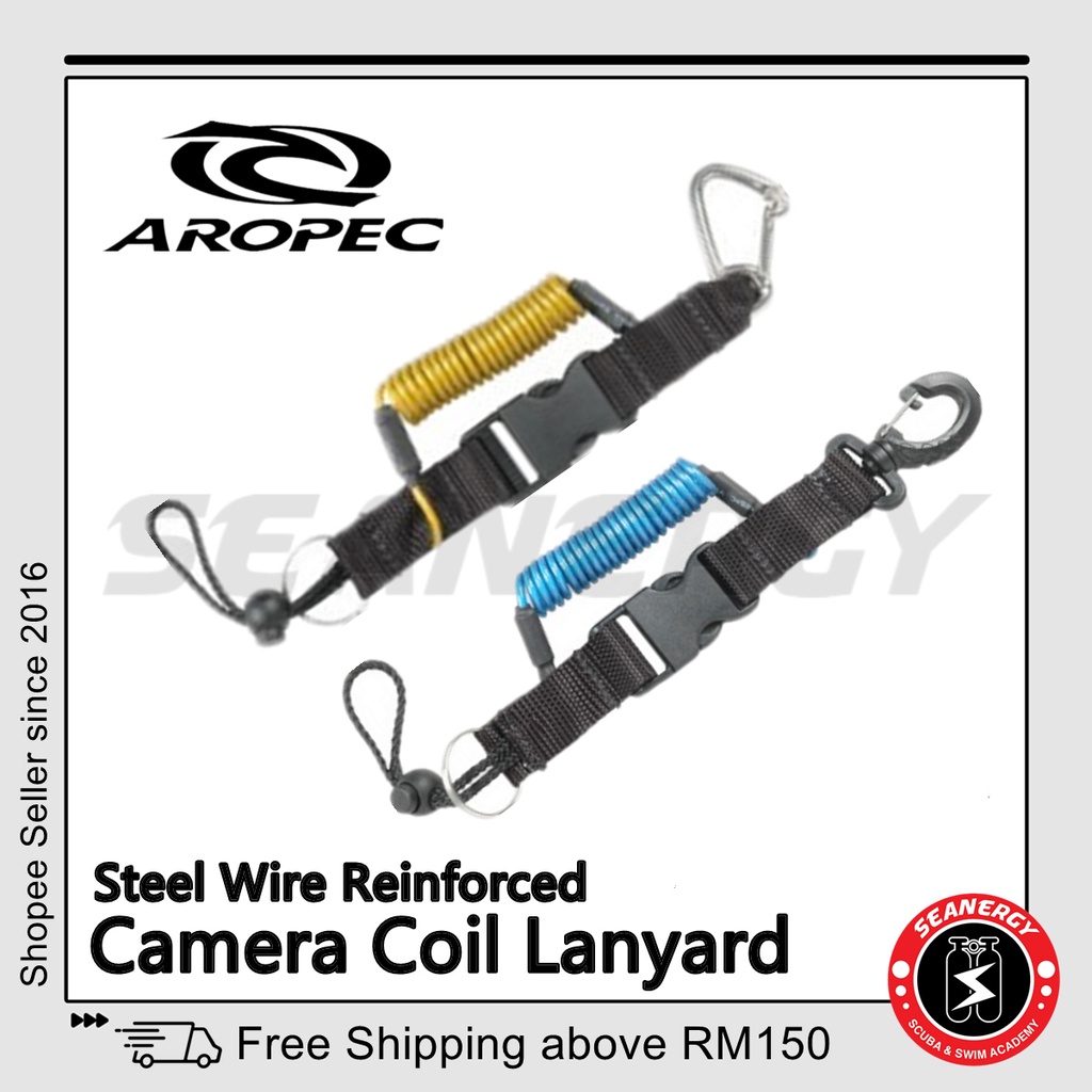 Aropec Coil Lanyard Camera Lanyard Spring Lanyard With Steel Wire Reinforcement For Scuba Diving 0159