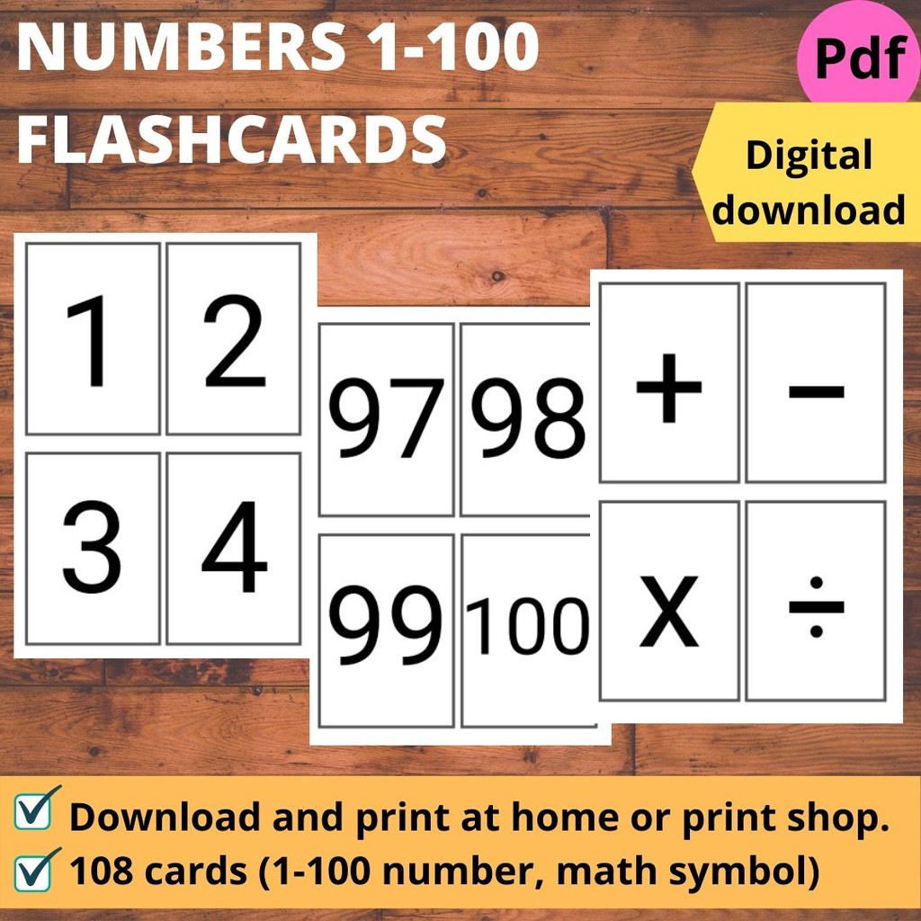 Printables Number 1-100 with math symbol Flashcard softcopy pdf file ...