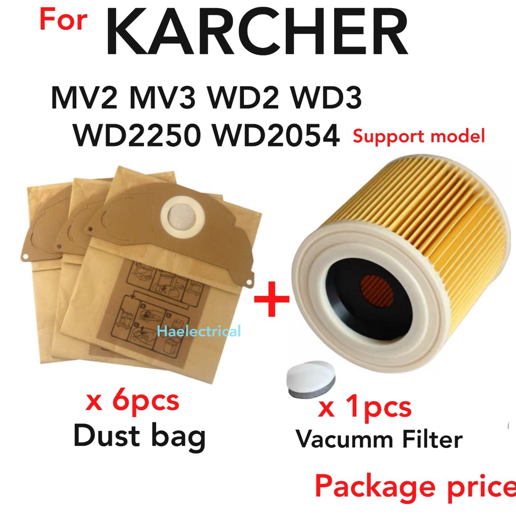 KARCHER Vacuum Filter with Dust Bag MV2 MV3 WD2 WD3 A2250 A2054